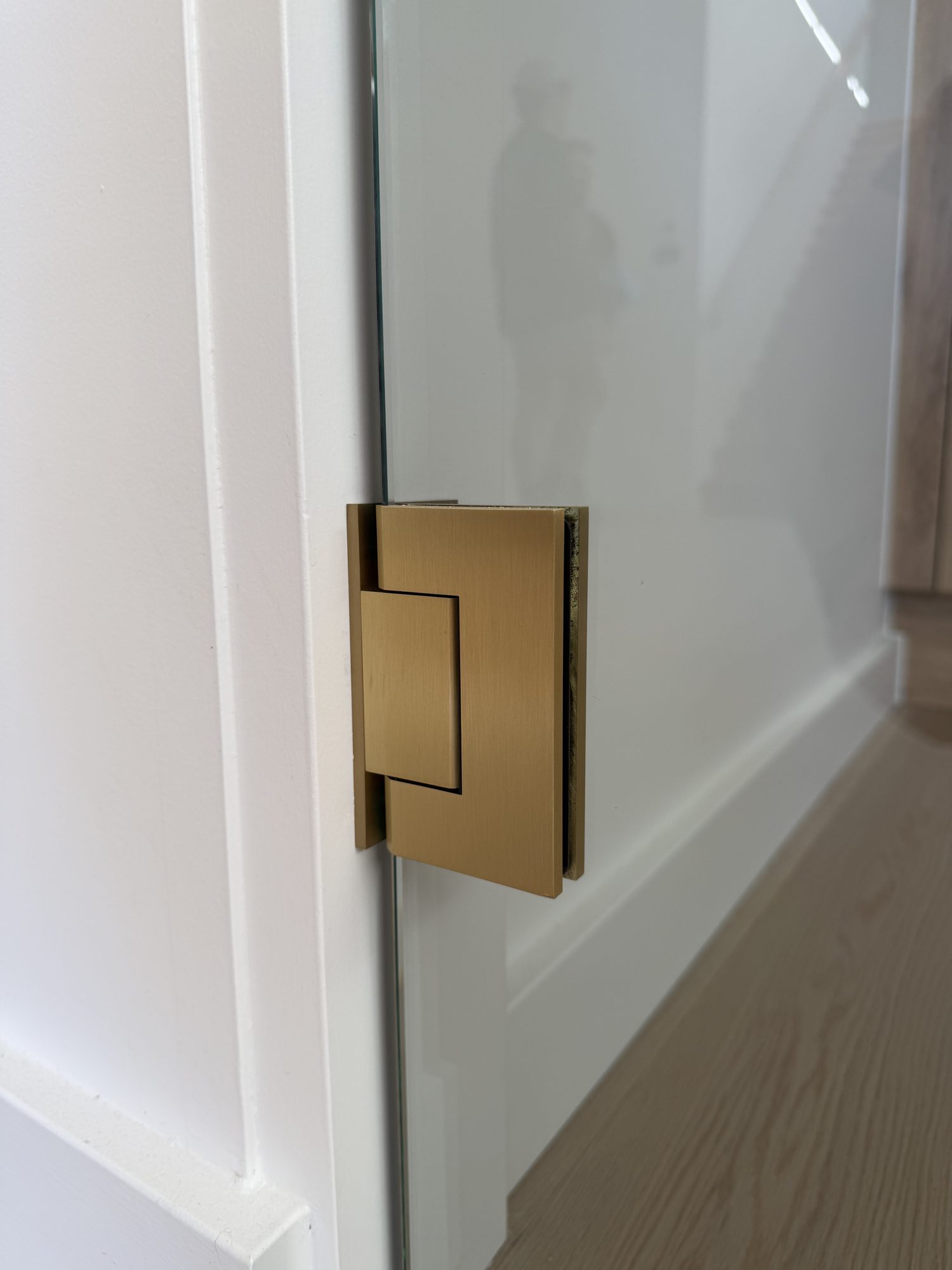 Brass hinge detail — Adelaide, Unique Glass Solutions
