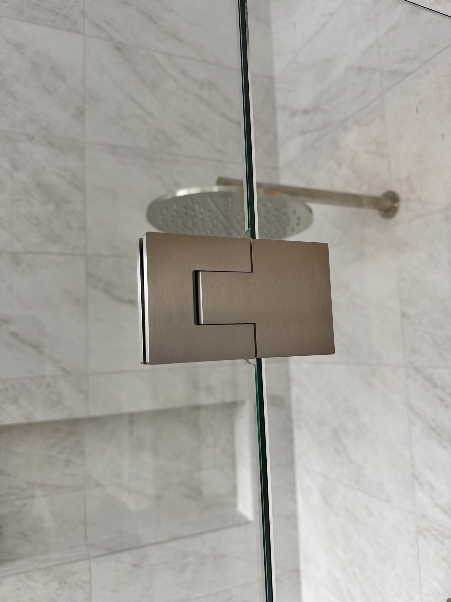 Brushed nickel glass-to-glass hinge — Adelaide, Unique Glass Solutions