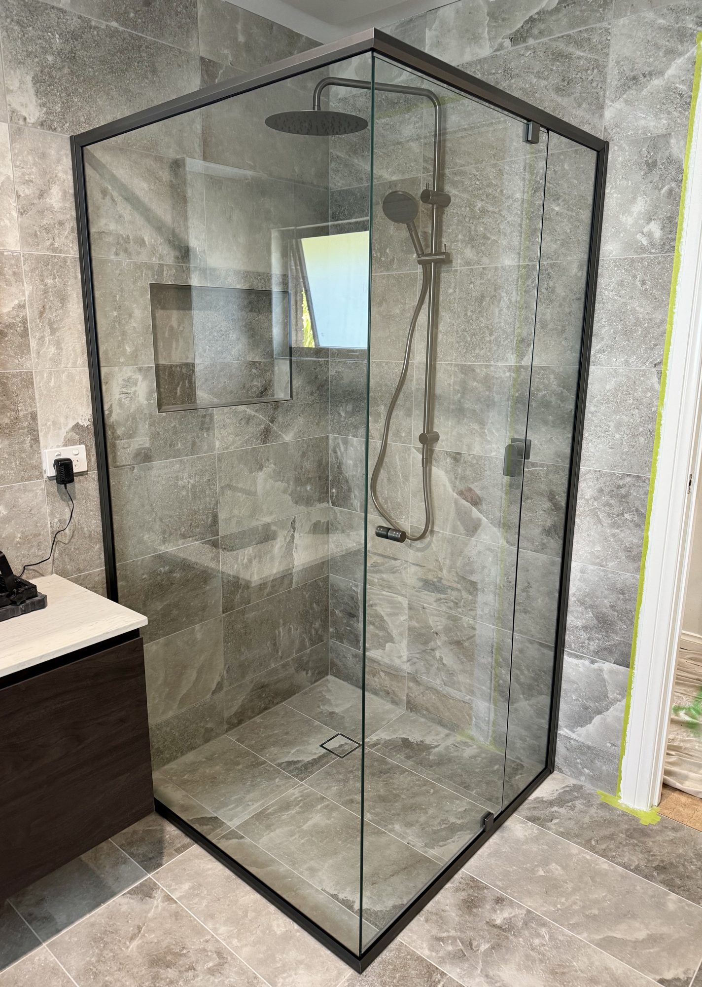 Black frameless diamond marble — Adelaide, Unique Glass Solutions
