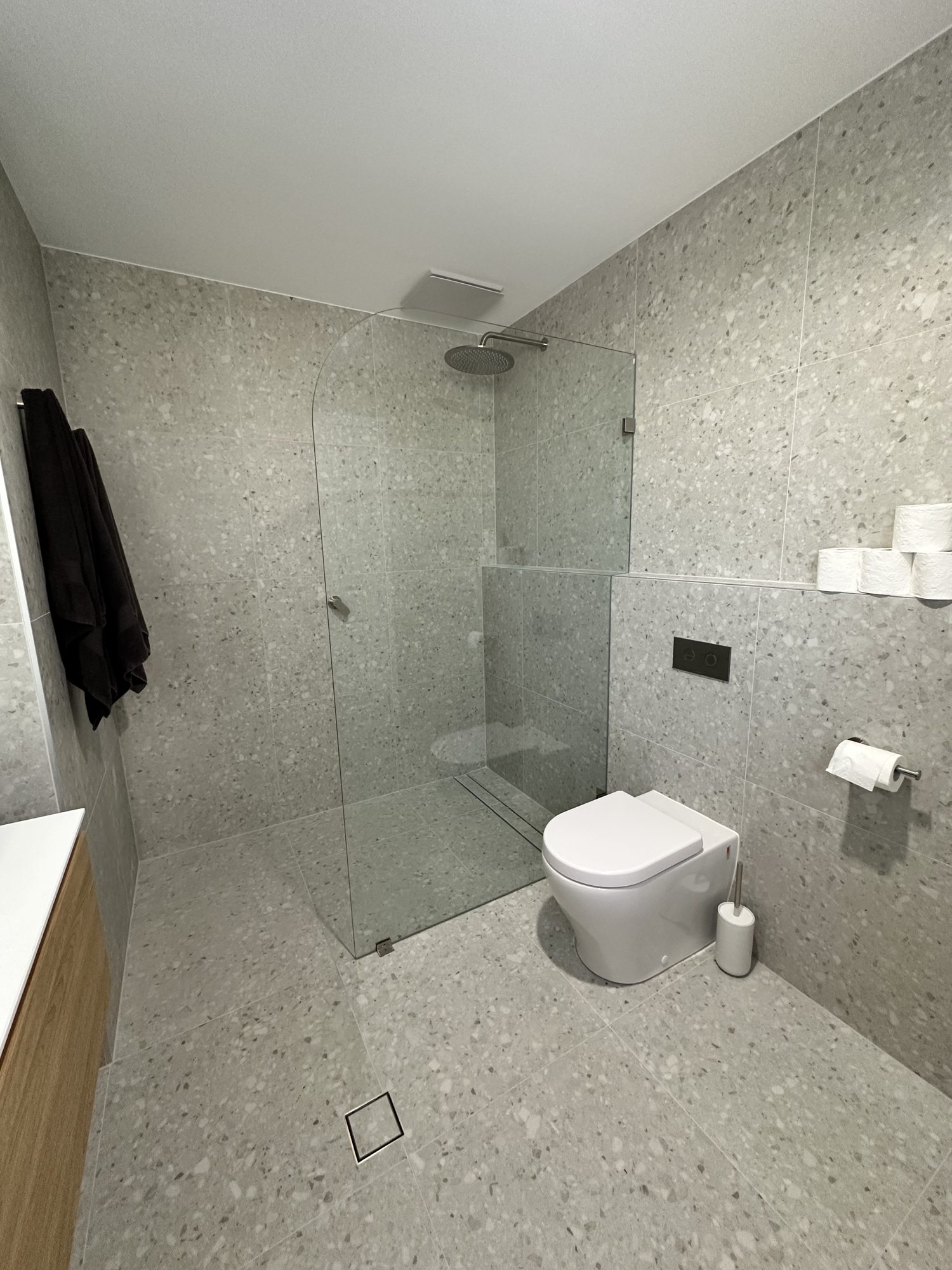 Terrazzo walk in shower — Adelaide, Unique Glass Solutions